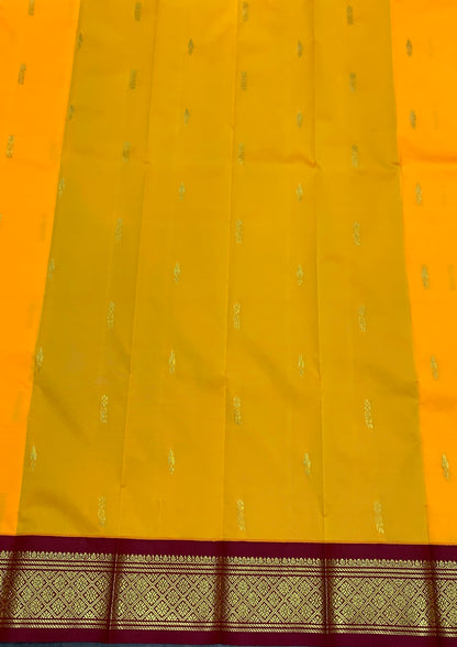 Semi Silk Saree Mango Yellow Colour with Brown and Gold Zari Border
