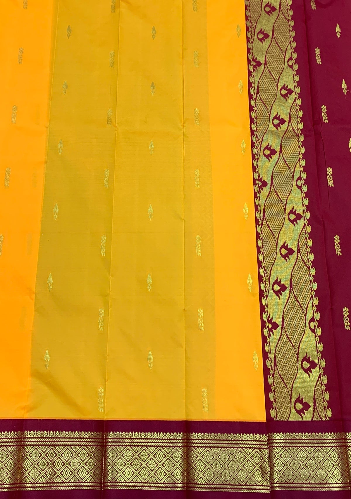 Semi Silk Saree Mango Yellow Colour with Brown and Gold Zari Border