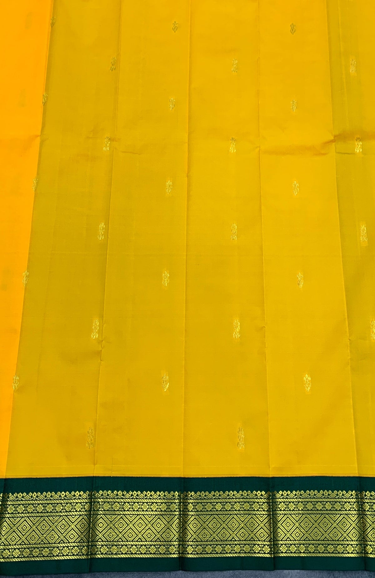 Semi Silk Saree Yellow Colour with Green and Gold Zari Border