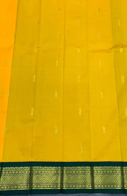 Semi Silk Saree Yellow Colour with Green and Gold Zari Border