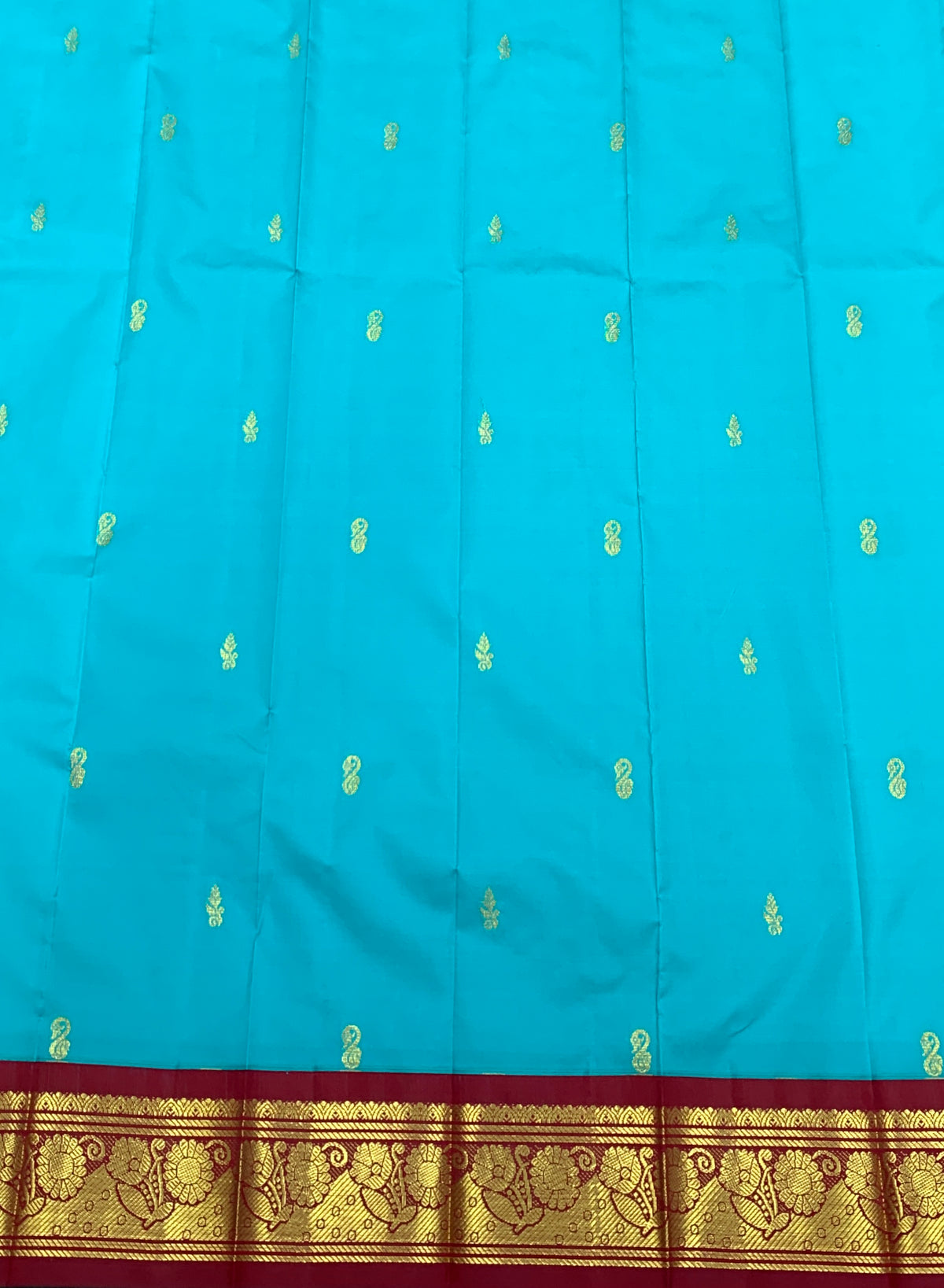 Semi Silk Saree Sky Blue Colour with Maroon and Gold Zari Border