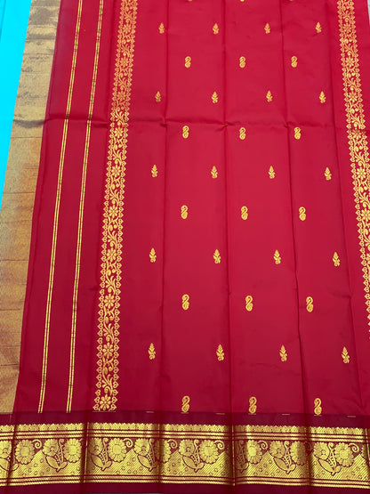 Semi Silk Saree Sky Blue Colour with Maroon and Gold Zari Border