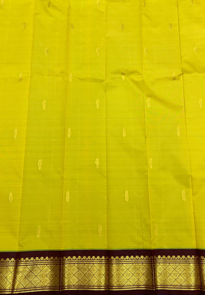 Semi Silk Saree Lime Green Colour with Brown and Gold Zari Border
