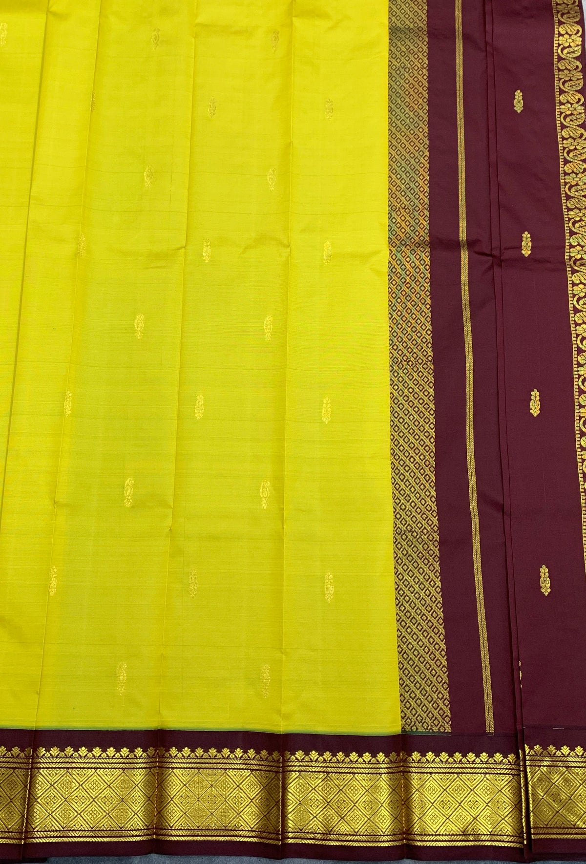 Semi Silk Saree Lime Green Colour with Brown and Gold Zari Border