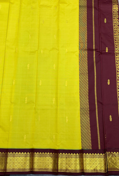 Semi Silk Saree Lime Green Colour with Brown and Gold Zari Border