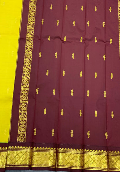 Semi Silk Saree Lime Green Colour with Brown and Gold Zari Border