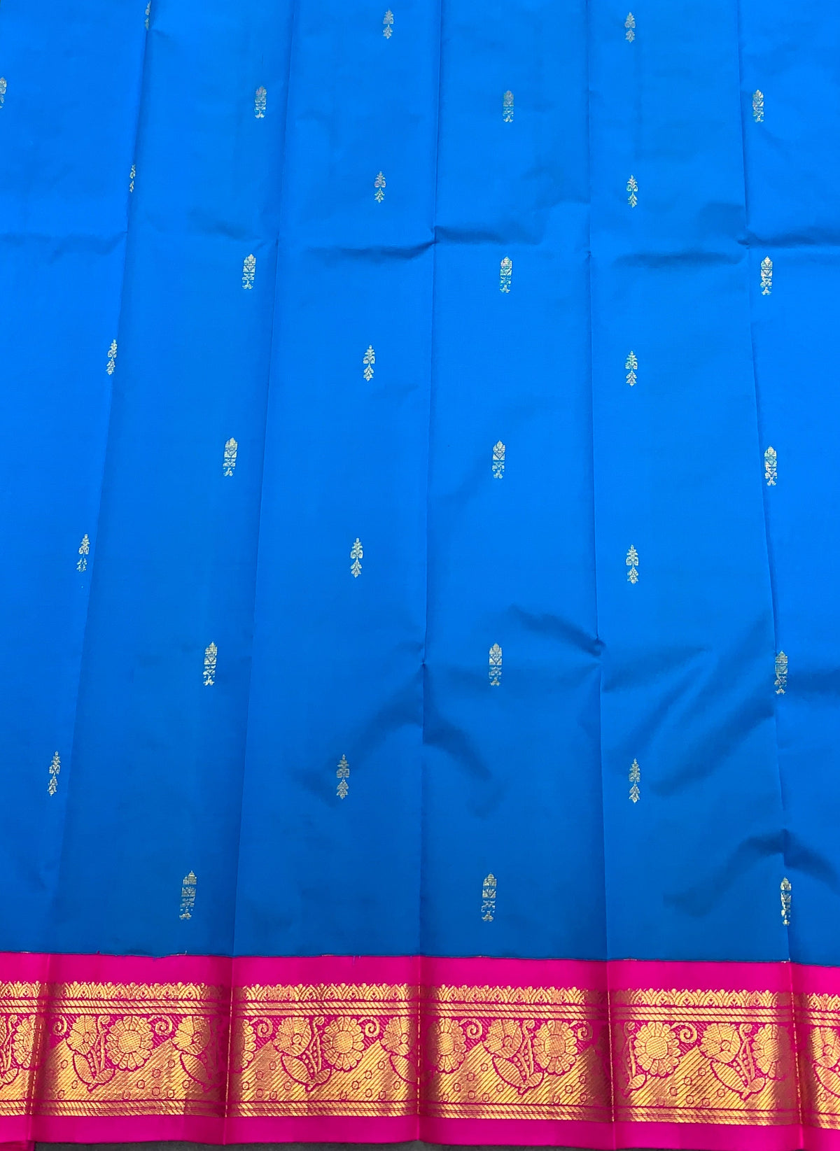 Semi Silk Saree Sky Blue Colour with Pink and Gold Zari Border