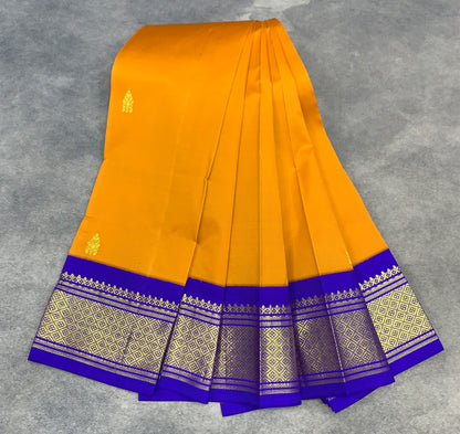 Semi Silk Saree Golden Mustard Colour with Blue and Gold Zari Border