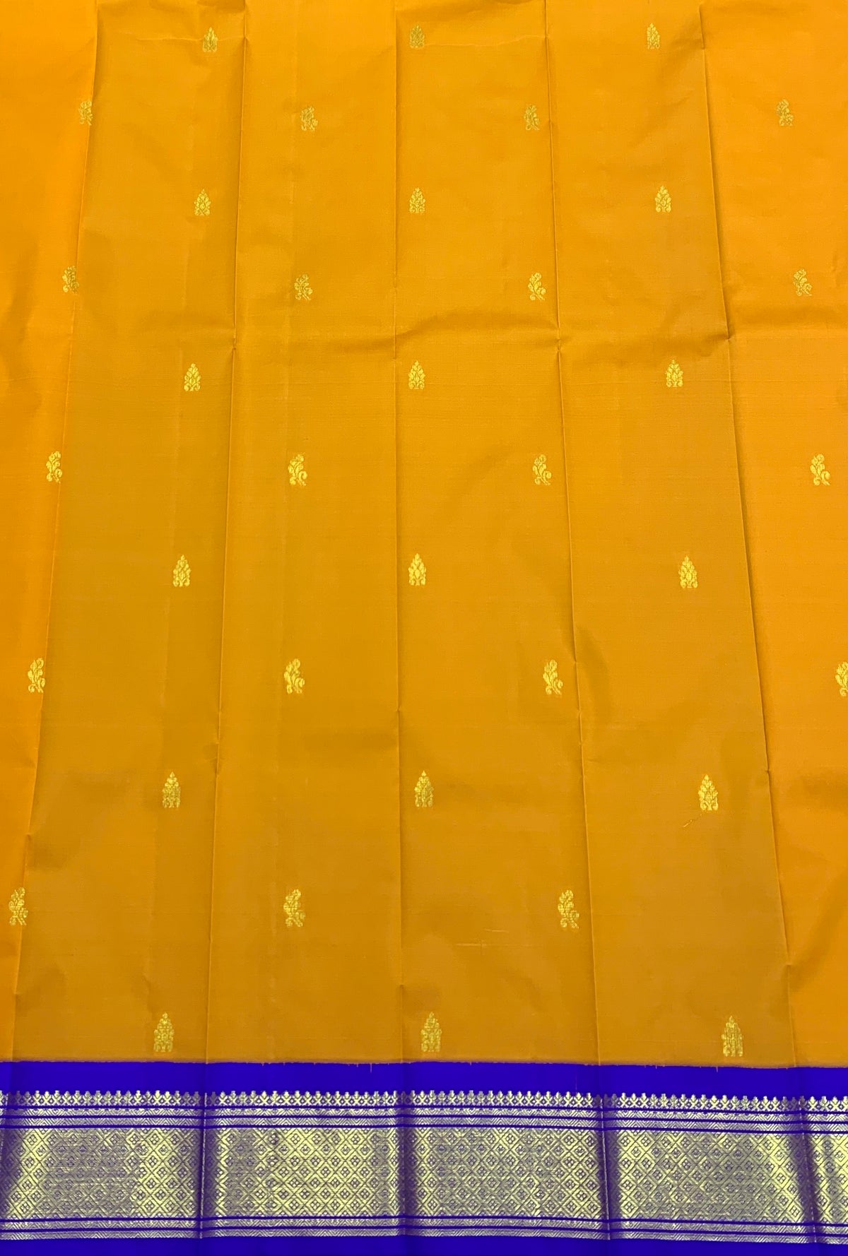 Semi Silk Saree Golden Mustard Colour with Blue and Gold Zari Border
