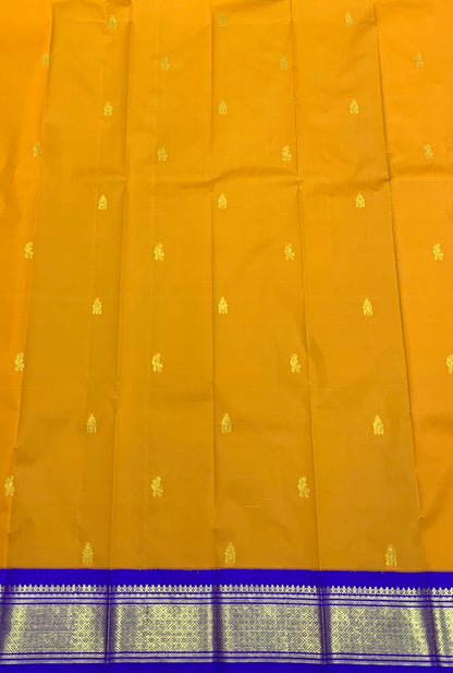 Semi Silk Saree Golden Mustard Colour with Blue and Gold Zari Border