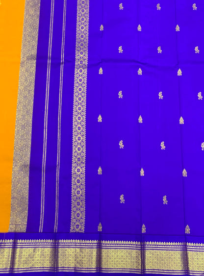Semi Silk Saree Golden Mustard Colour with Blue and Gold Zari Border