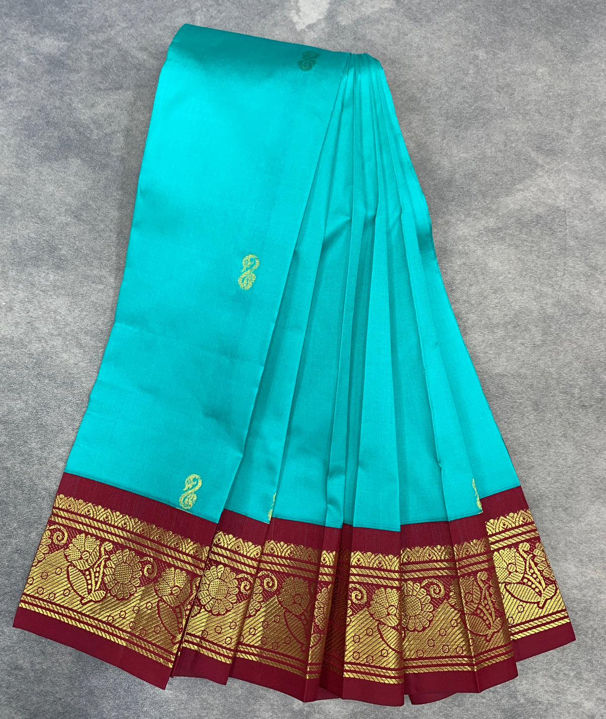 Semi Silk Saree Sapphire Colour with Maroon and Gold Zari Border