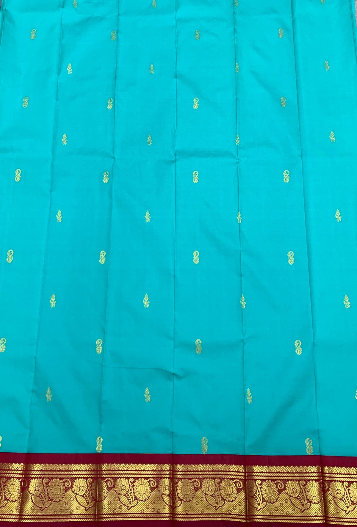 Semi Silk Saree Sapphire Colour with Maroon and Gold Zari Border