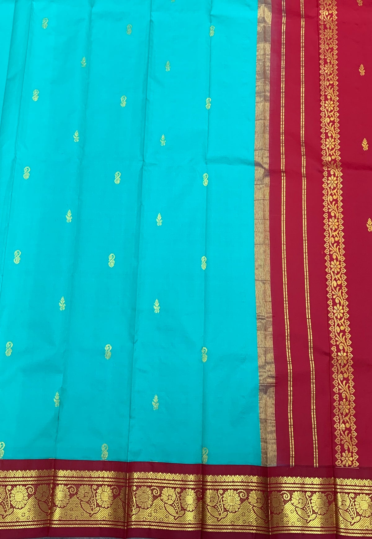 Semi Silk Saree Sapphire Colour with Maroon and Gold Zari Border