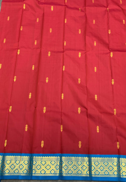 Semi Silk Saree Maroon Colour with Sky Blue and Gold Zari Border