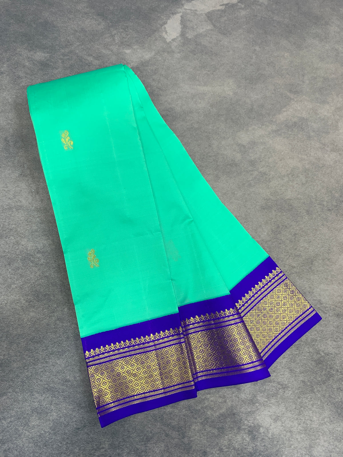 Semi Silk Saree Mint Green Colour with Blue and Gold Zari Border