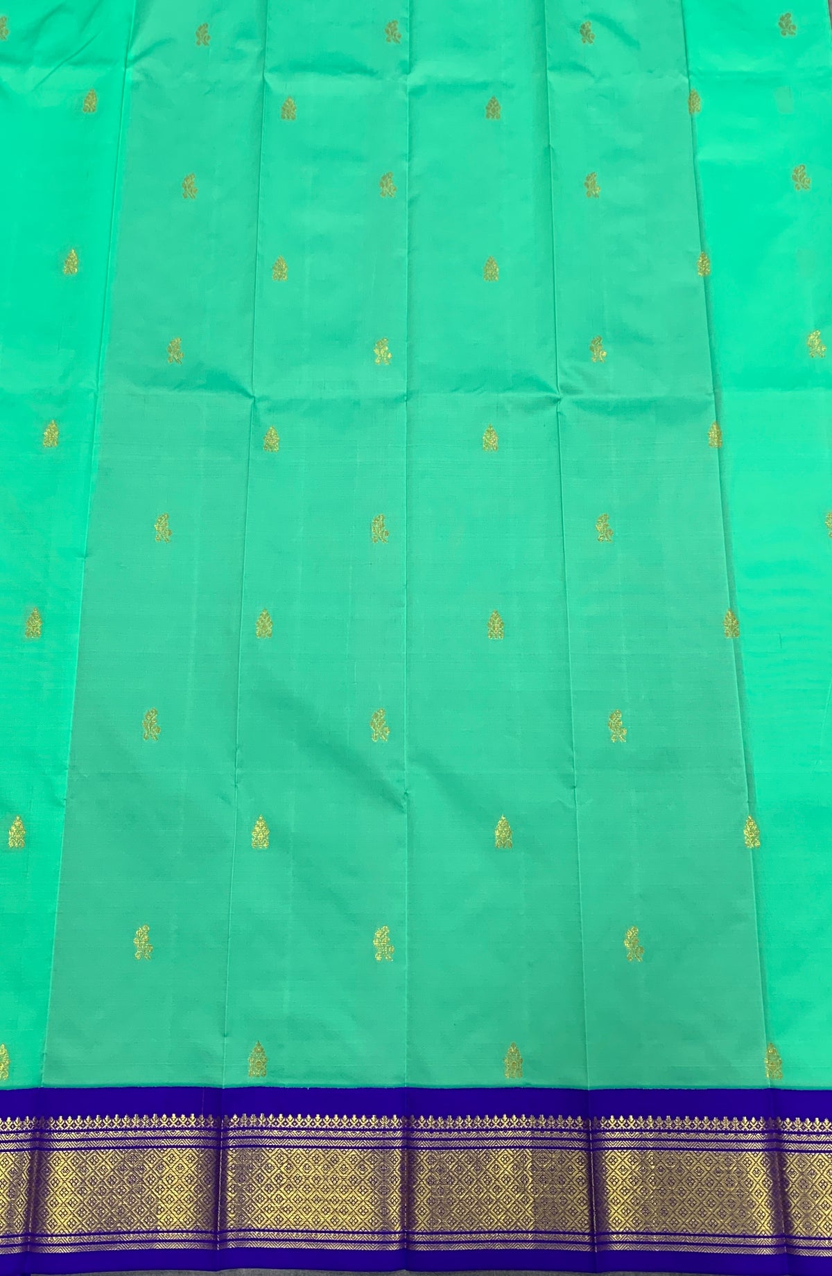 Semi Silk Saree Mint Green Colour with Blue and Gold Zari Border