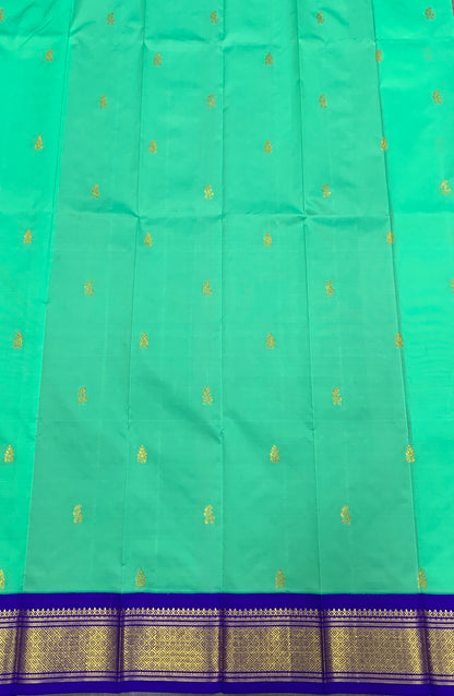 Semi Silk Saree Mint Green Colour with Blue and Gold Zari Border