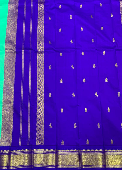 Semi Silk Saree Mint Green Colour with Blue and Gold Zari Border