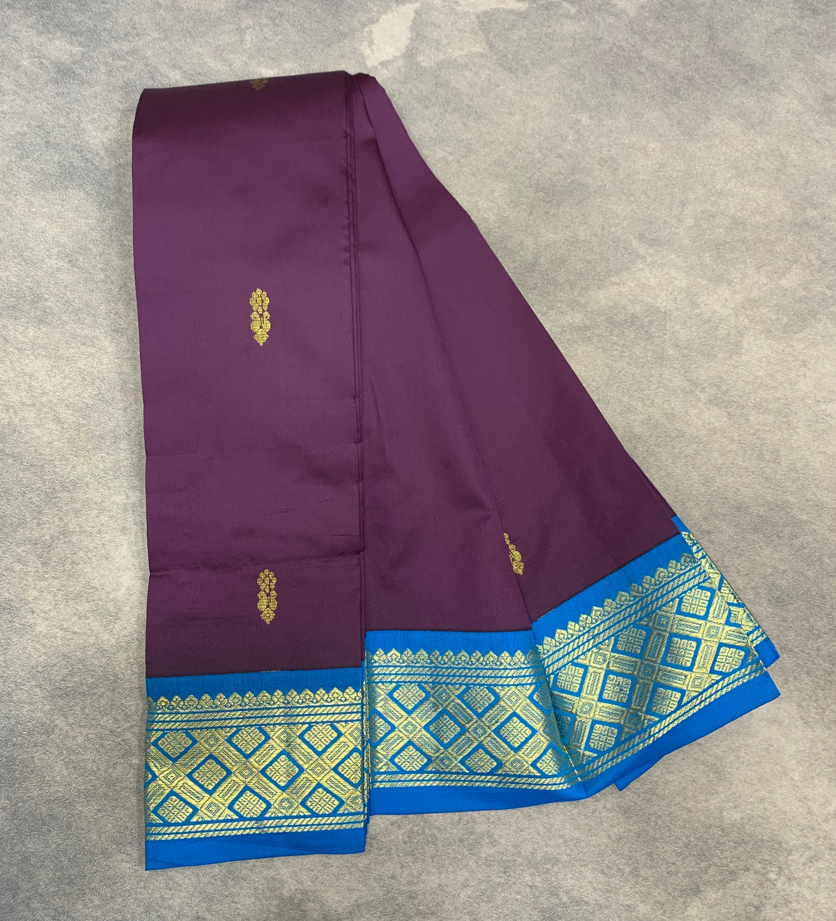 Semi Silk Saree Brown Colour with Sky Blue and Gold Zari Border