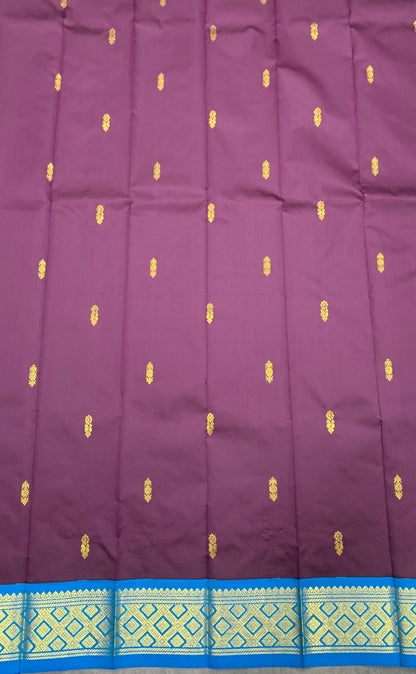 Semi Silk Saree Brown Colour with Sky Blue and Gold Zari Border