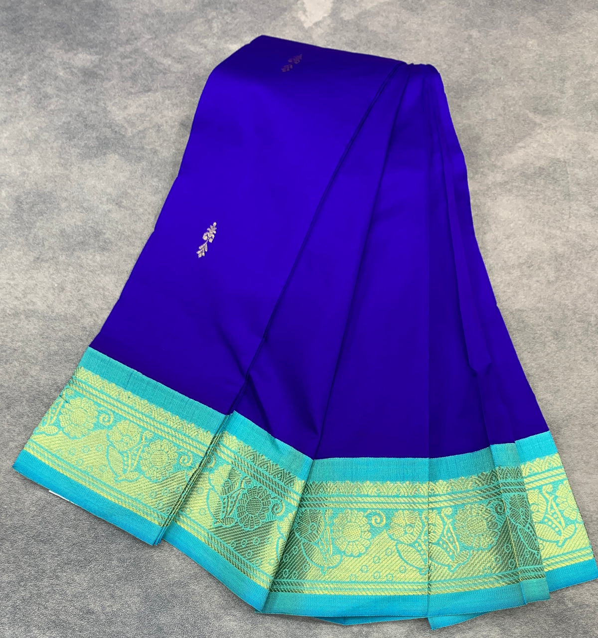 Semi Silk Saree Blue Colour with Sapphire and Gold Zari Border