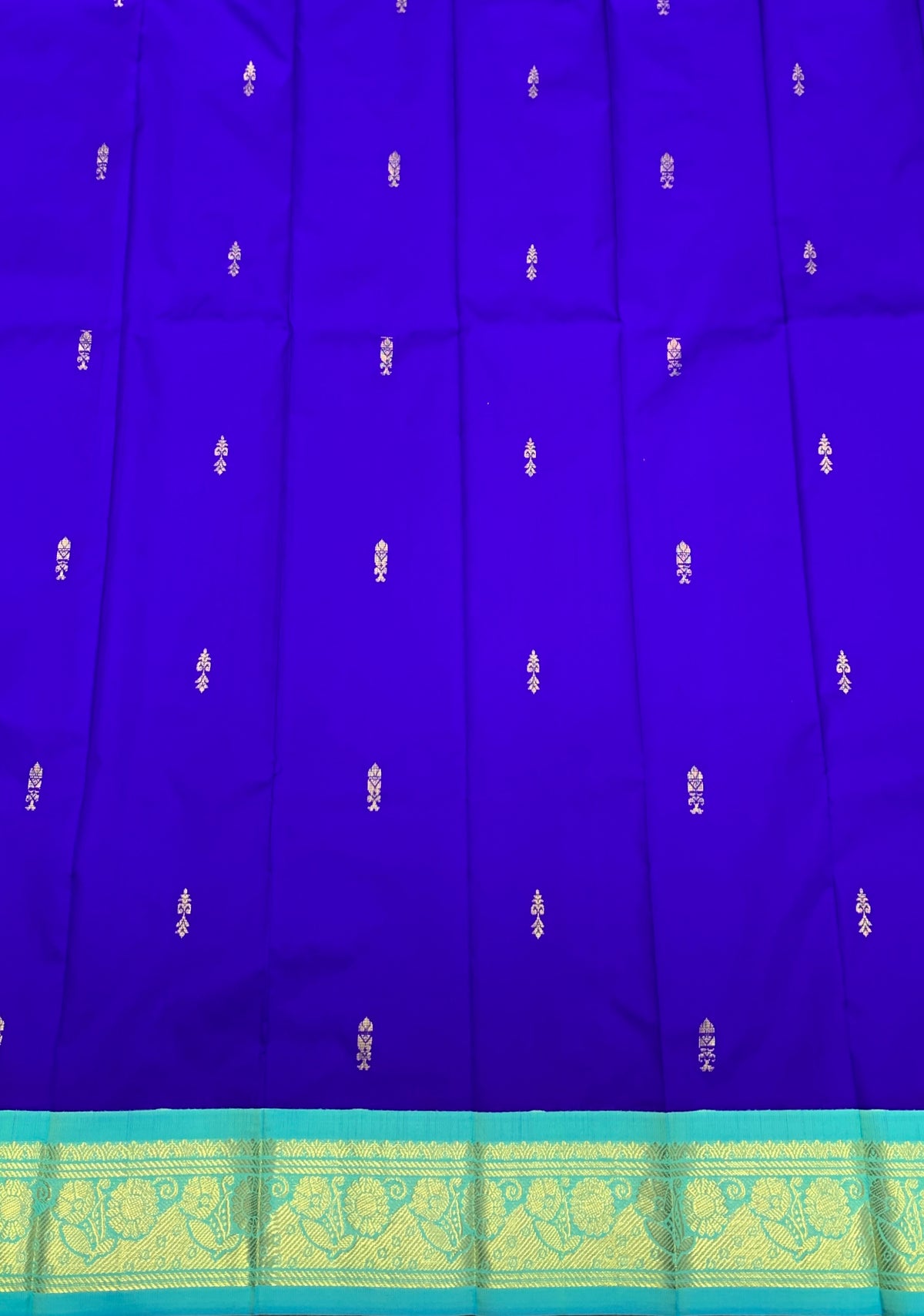 Semi Silk Saree Blue Colour with Sapphire and Gold Zari Border