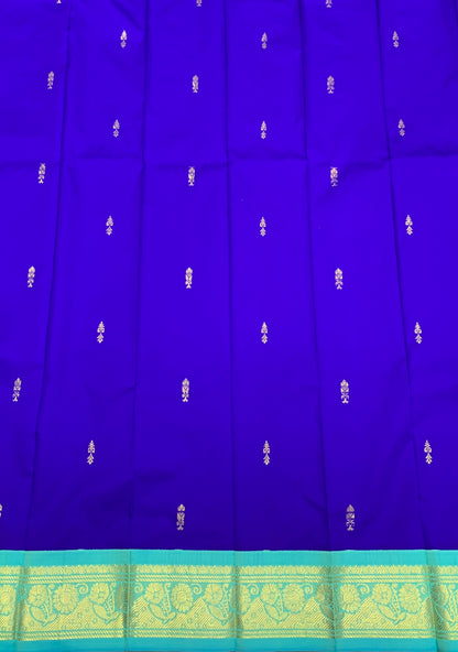 Semi Silk Saree Blue Colour with Sapphire and Gold Zari Border