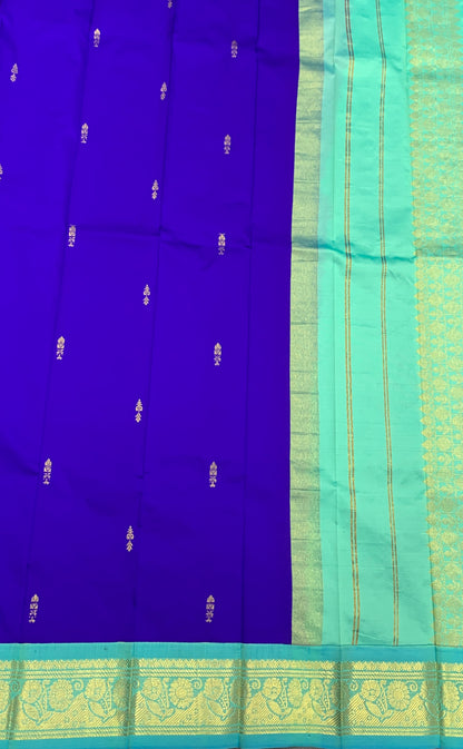 Semi Silk Saree Blue Colour with Sapphire and Gold Zari Border