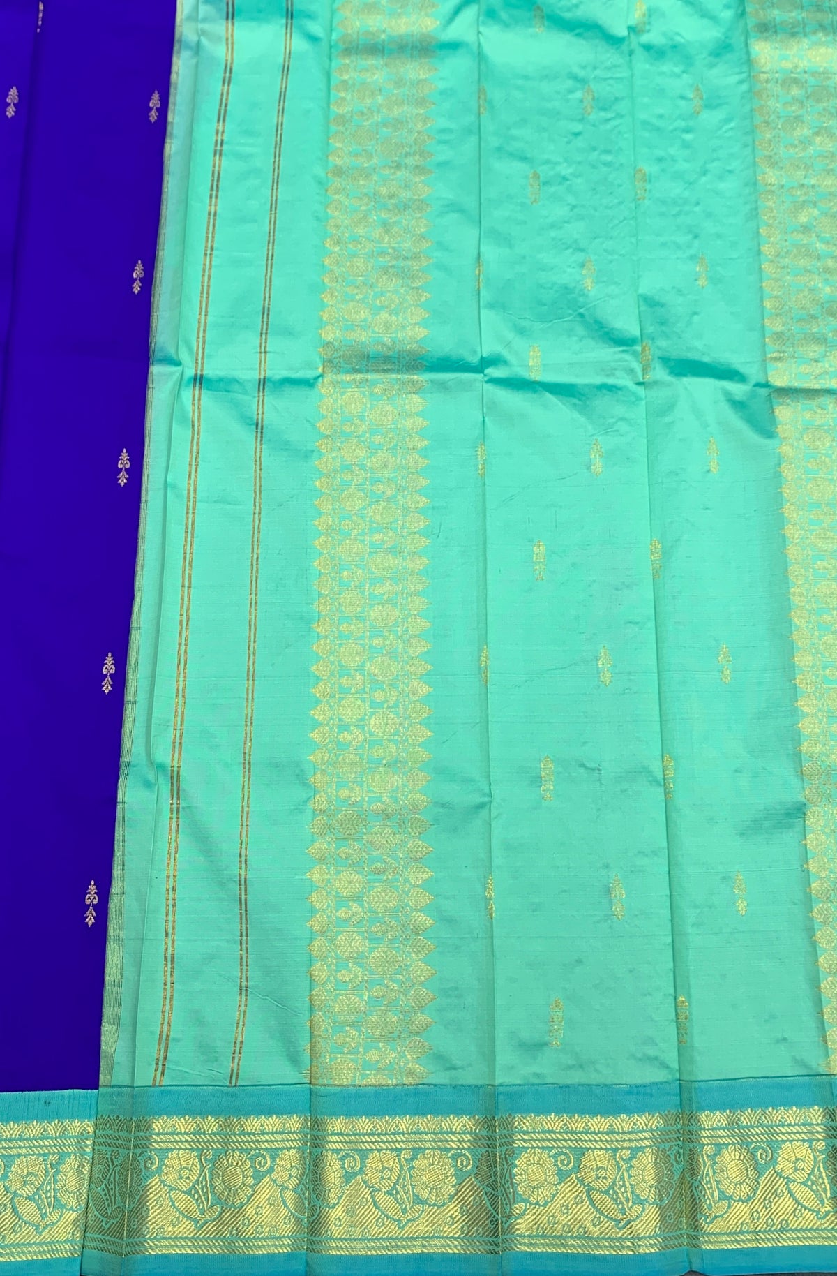 Semi Silk Saree Blue Colour with Sapphire and Gold Zari Border