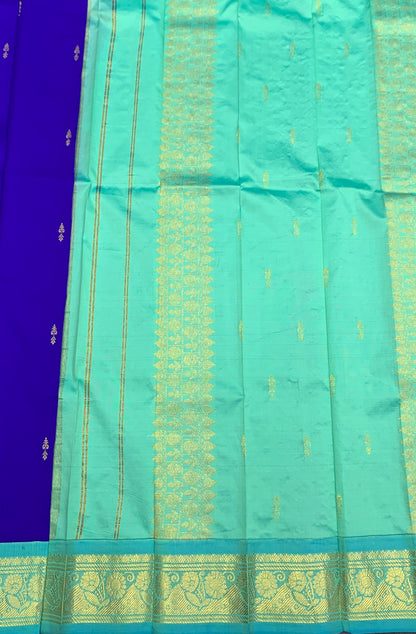 Semi Silk Saree Blue Colour with Sapphire and Gold Zari Border