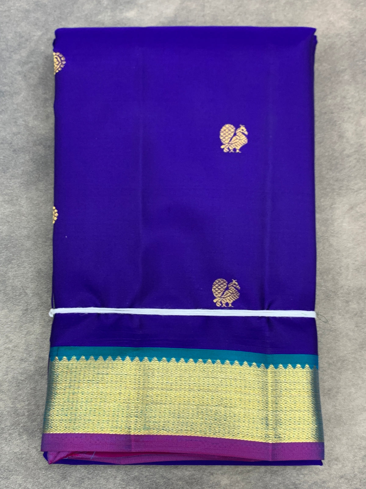 Pure Kanchipuram Silk Ink Blue Colour with Golden Zari Border