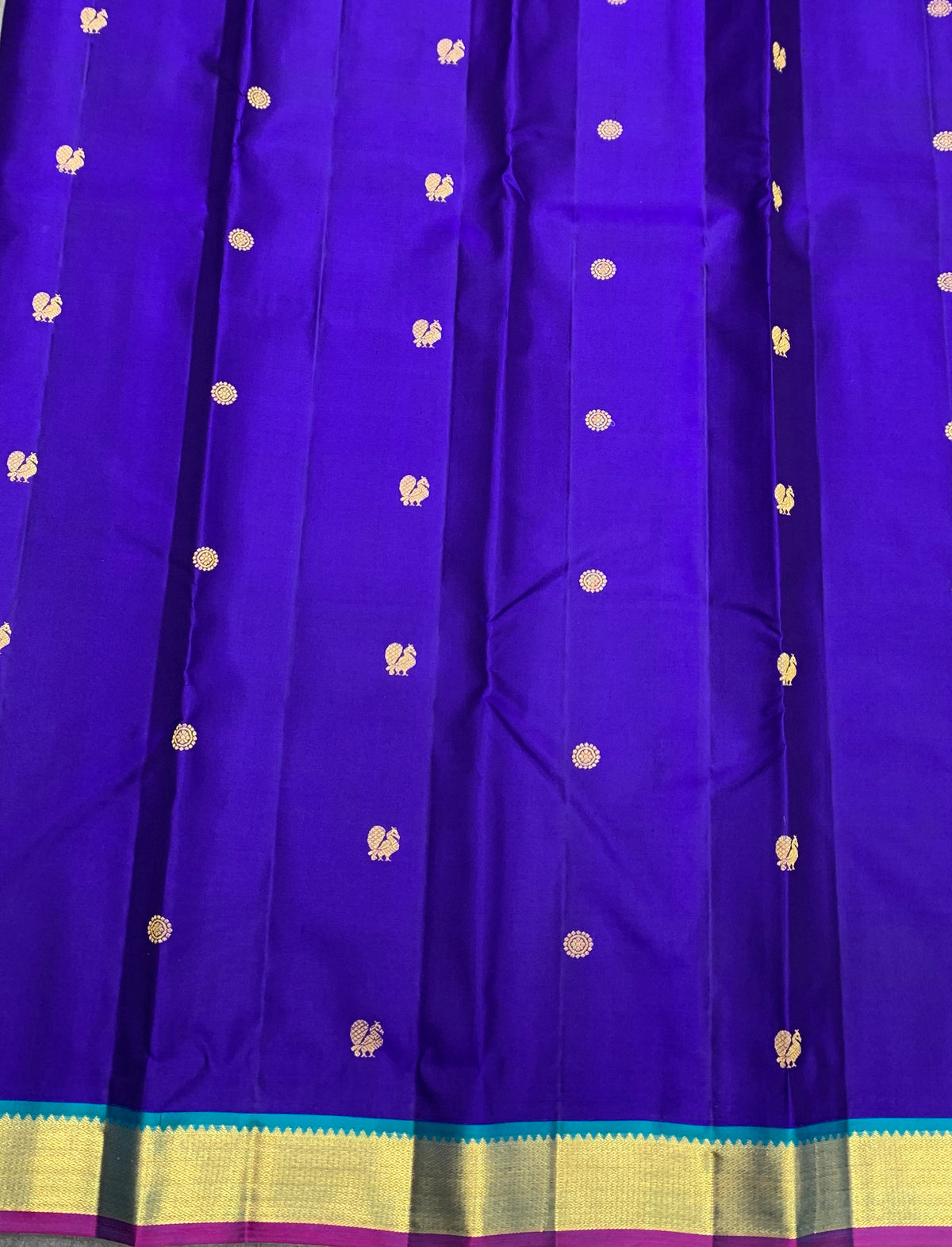 Pure Kanchipuram Silk Ink Blue Colour with Golden Zari Border