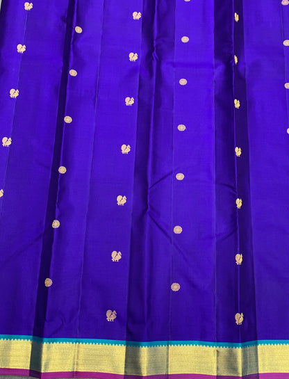 Pure Kanchipuram Silk Ink Blue Colour with Golden Zari Border