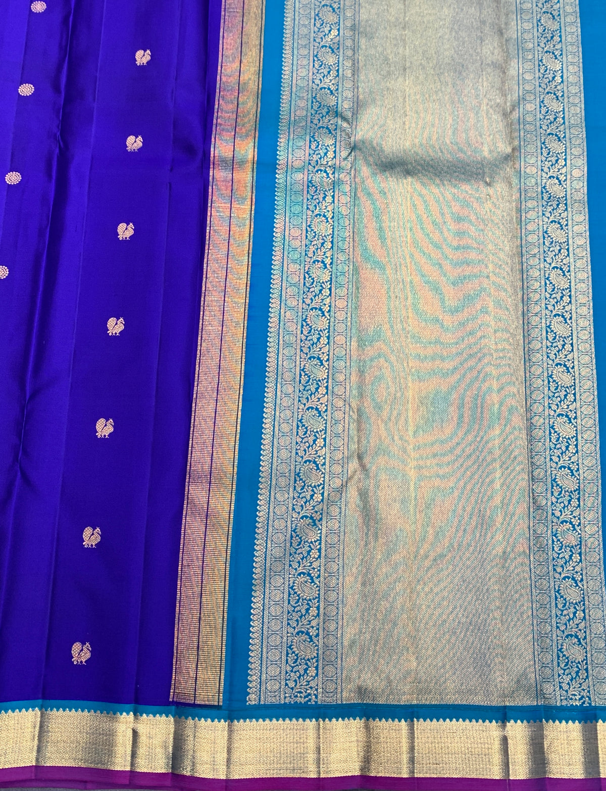 Pure Kanchipuram Silk Ink Blue Colour with Golden Zari Border