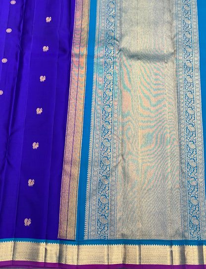 Pure Kanchipuram Silk Ink Blue Colour with Golden Zari Border