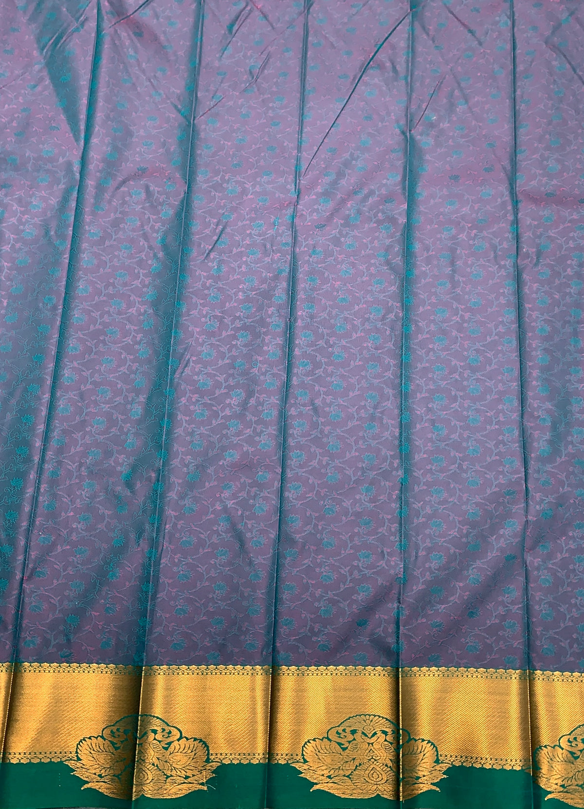 Poly Cotton Saree Peacock Blue Colour with Copper Zari Border