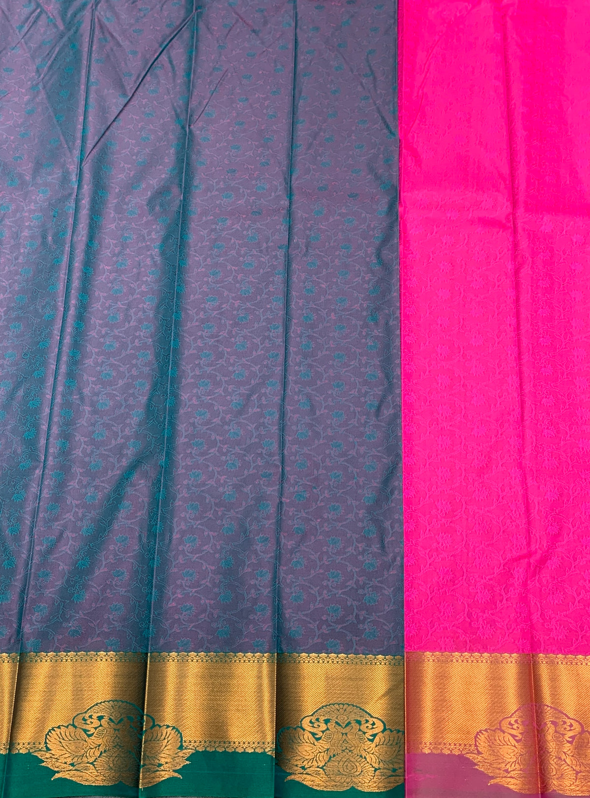 Poly Cotton Saree Peacock Blue Colour with Copper Zari Border