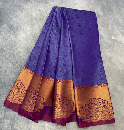 Poly Cotton Saree Violet Colour with Copper Border
