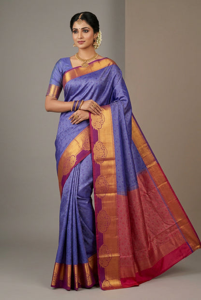 Poly Cotton Saree Violet Colour with Copper Border