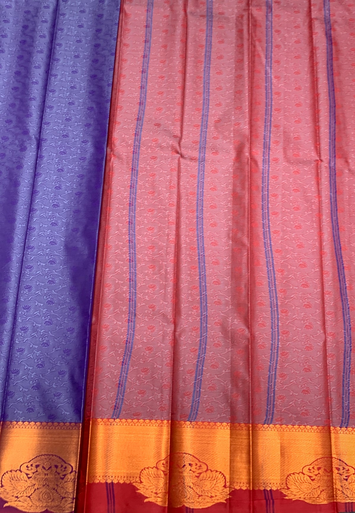 Poly Cotton Saree Violet Colour with Copper Border