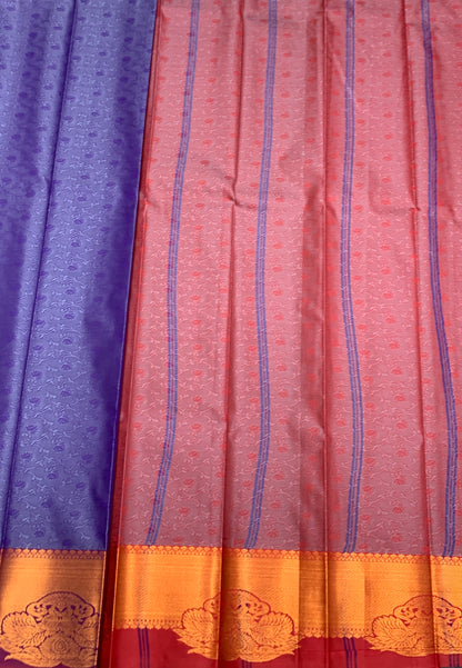 Poly Cotton Saree Violet Colour with Copper Border