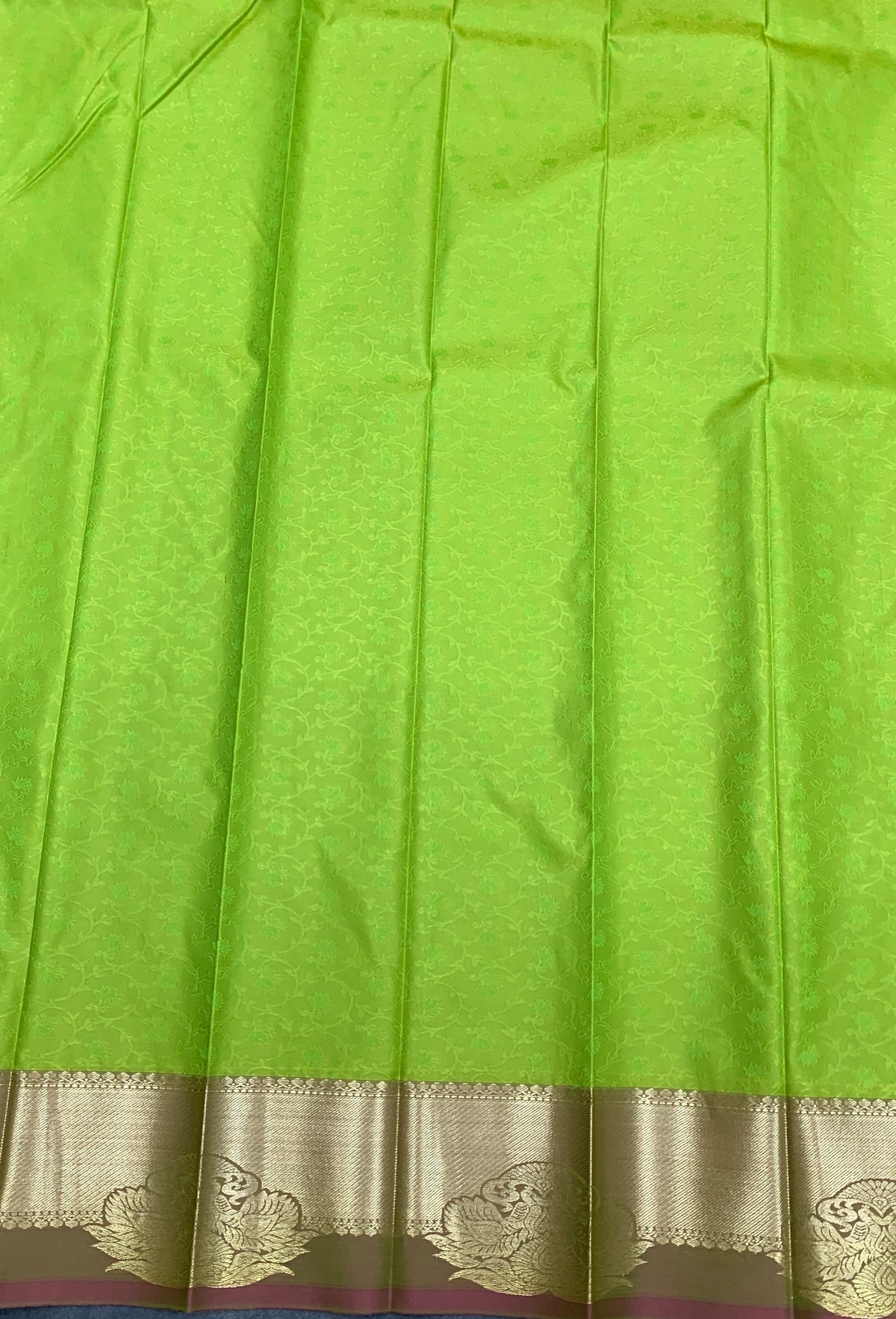Poly Cotton Saree Apple Green Colour with Copper Border