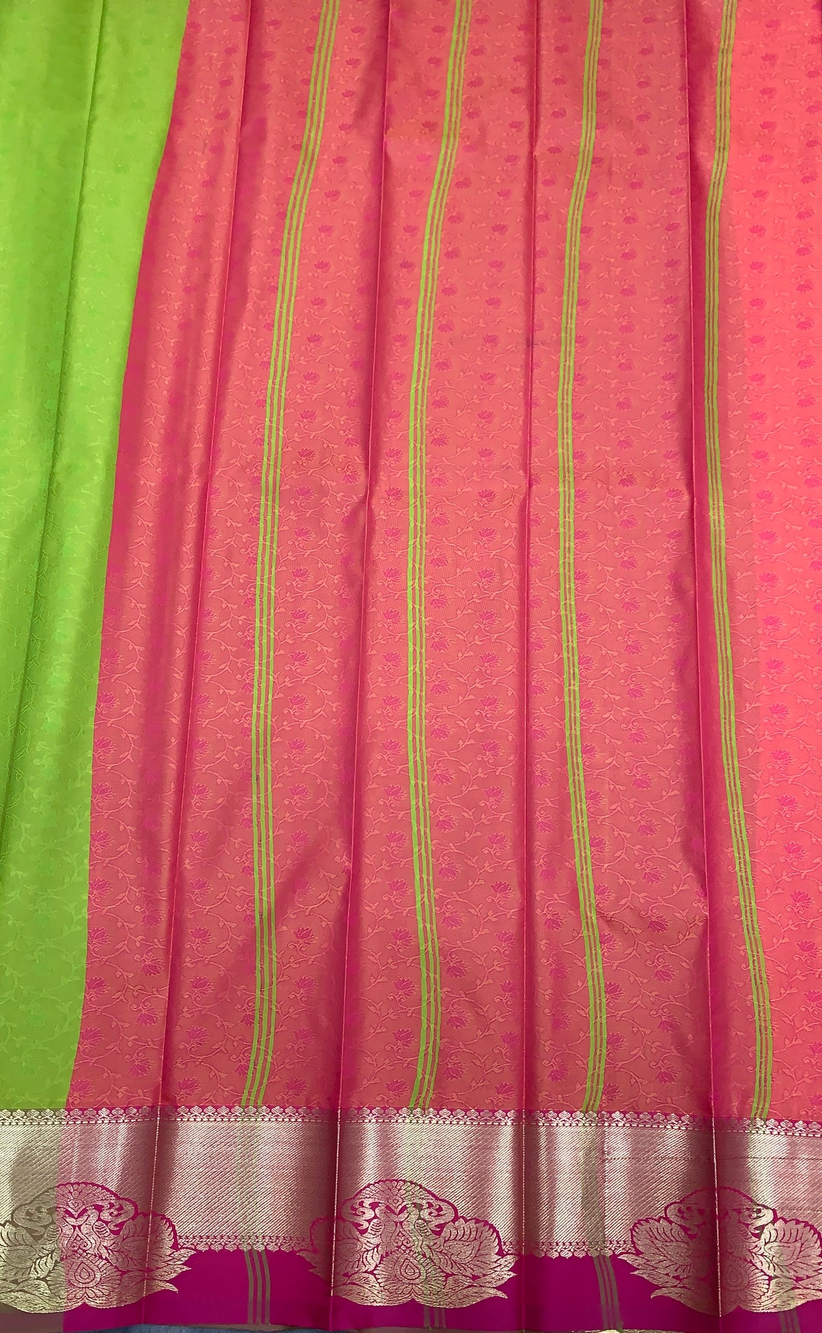 Poly Cotton Saree Apple Green Colour with Copper Border