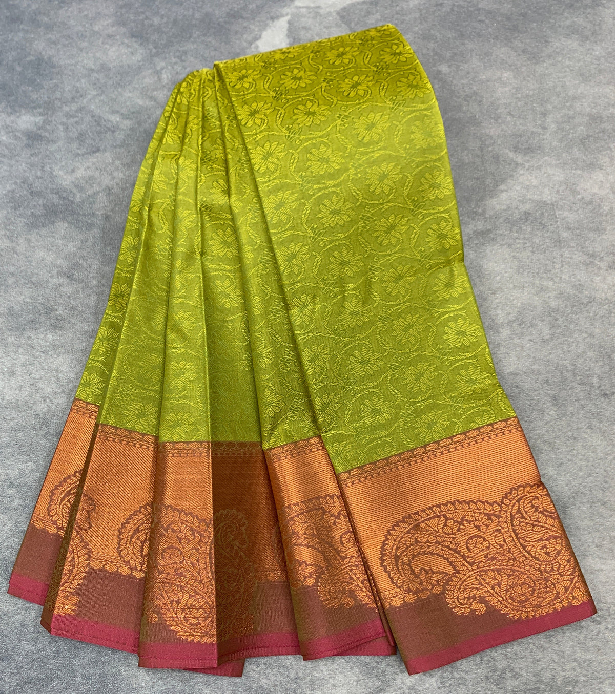 Poly Cotton Saree Mehendi Green Colour with Copper Zari Border