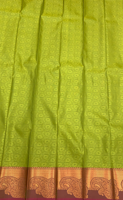 Poly Cotton Saree Mehendi Green Colour with Copper Zari Border
