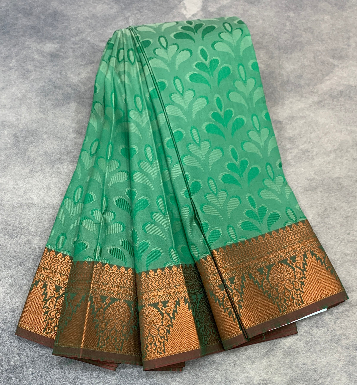 Poly Cotton Saree Parrot Green Colour with Copper Zari Border