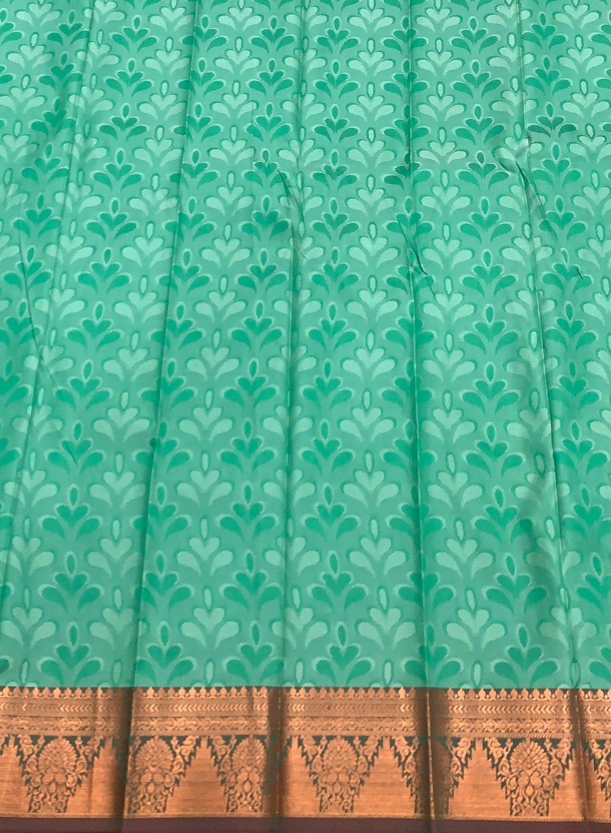 Poly Cotton Saree Parrot Green Colour with Copper Zari Border