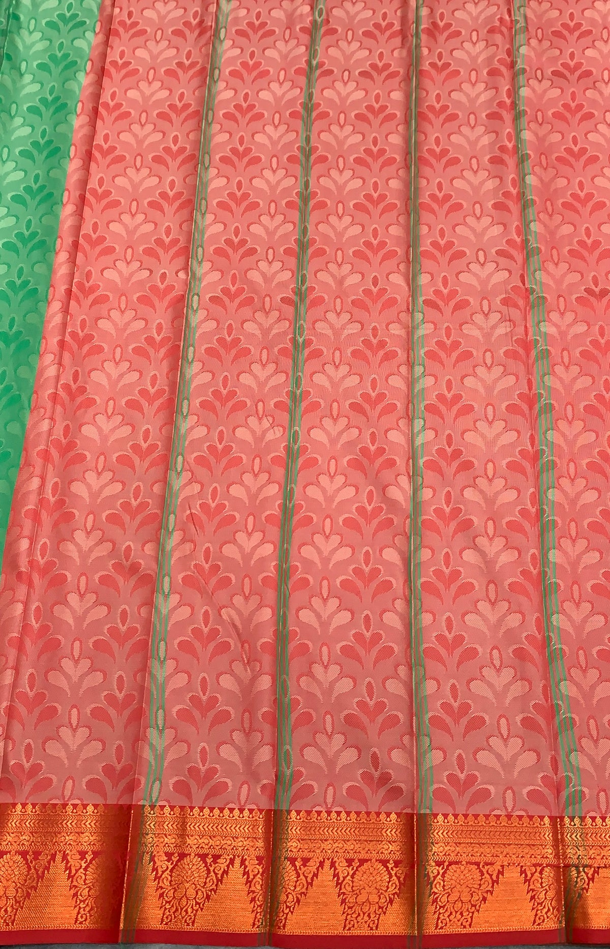 Poly Cotton Saree Parrot Green Colour with Copper Zari Border