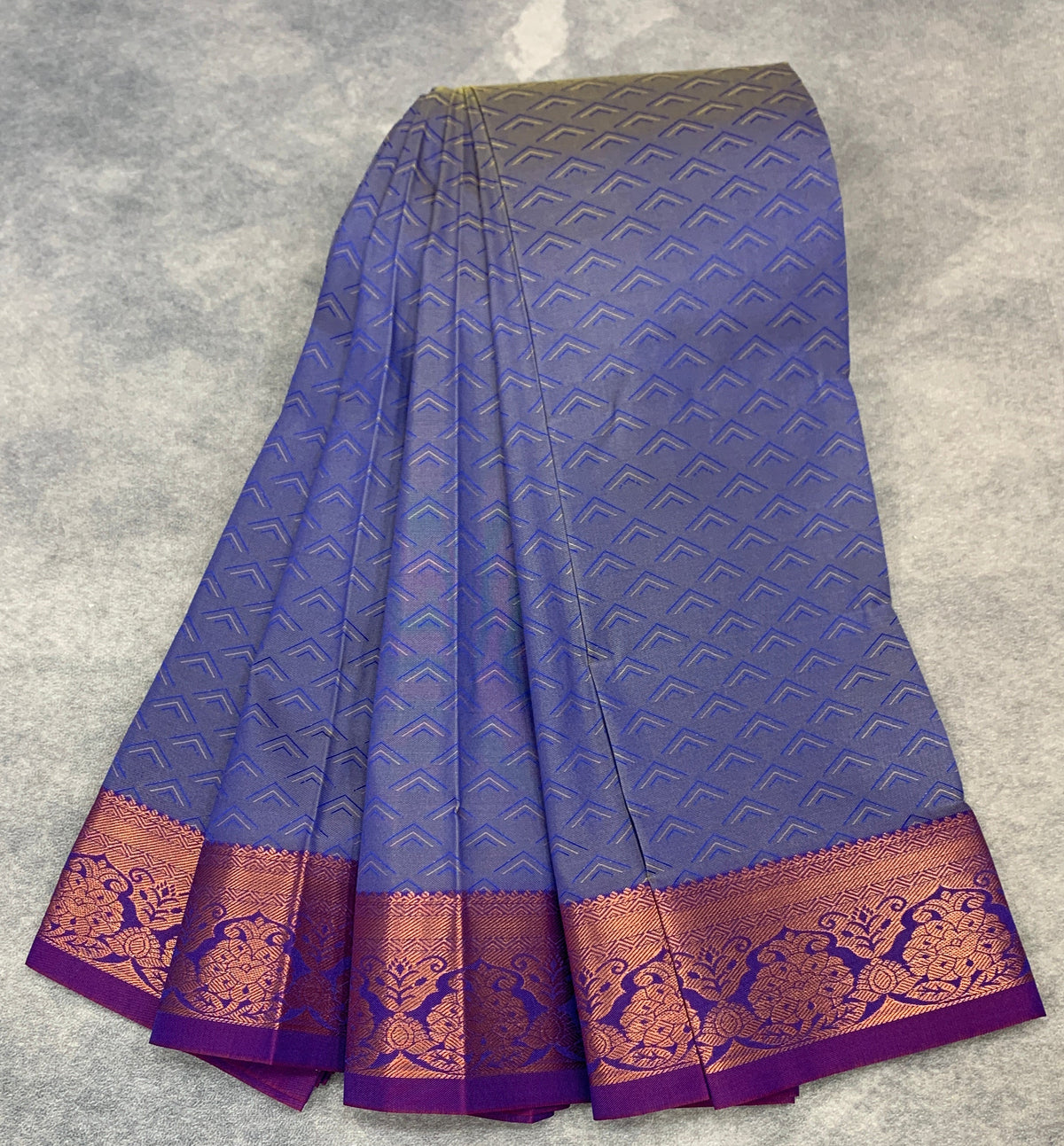 Poly Cotton Saree Blue Colour with Copper Zari Border